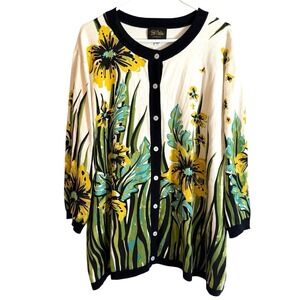 BOB MACKIE Wearable Art 3X Floral Cardigan Sweater Plus Size‎ Garden